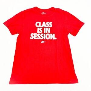 Nike Red Tee Shirt Class Is In Session Short Sleeve White Text Print Size Small